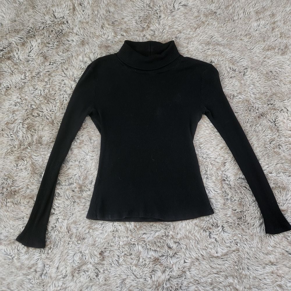 Meg Long Sleeve Ribbed Black‎ Turtleneck Top